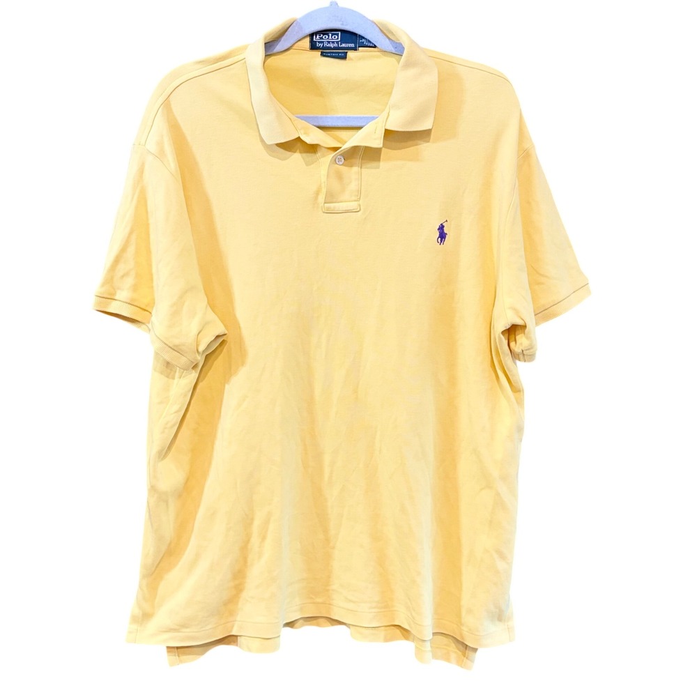 Polo Ralph‎ Lauren Mens Custom Fit Yellow Short Sleeve Polo Shirt Purple Pony L